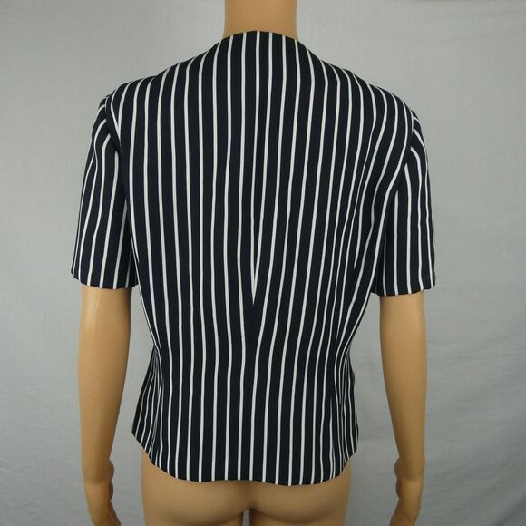 Arganni Gerolamo Short Sleeve Button Up Striped Career Vintage Blouse Black Gold - Picture 8 of 8